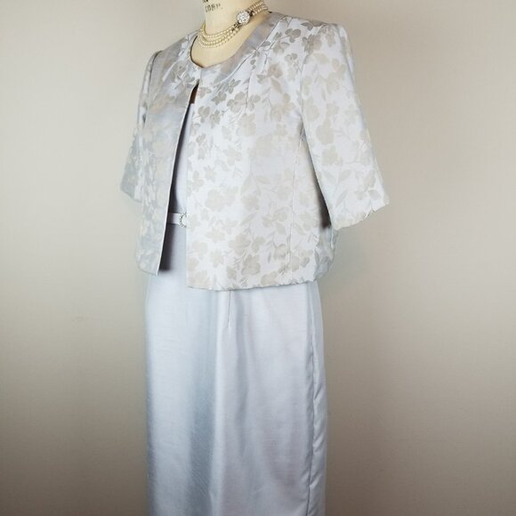 Beautiful Powder Blue Sheath Dress & Floral Jacket & Rhinestone Belt * Size 16 - Picture 4 of 12